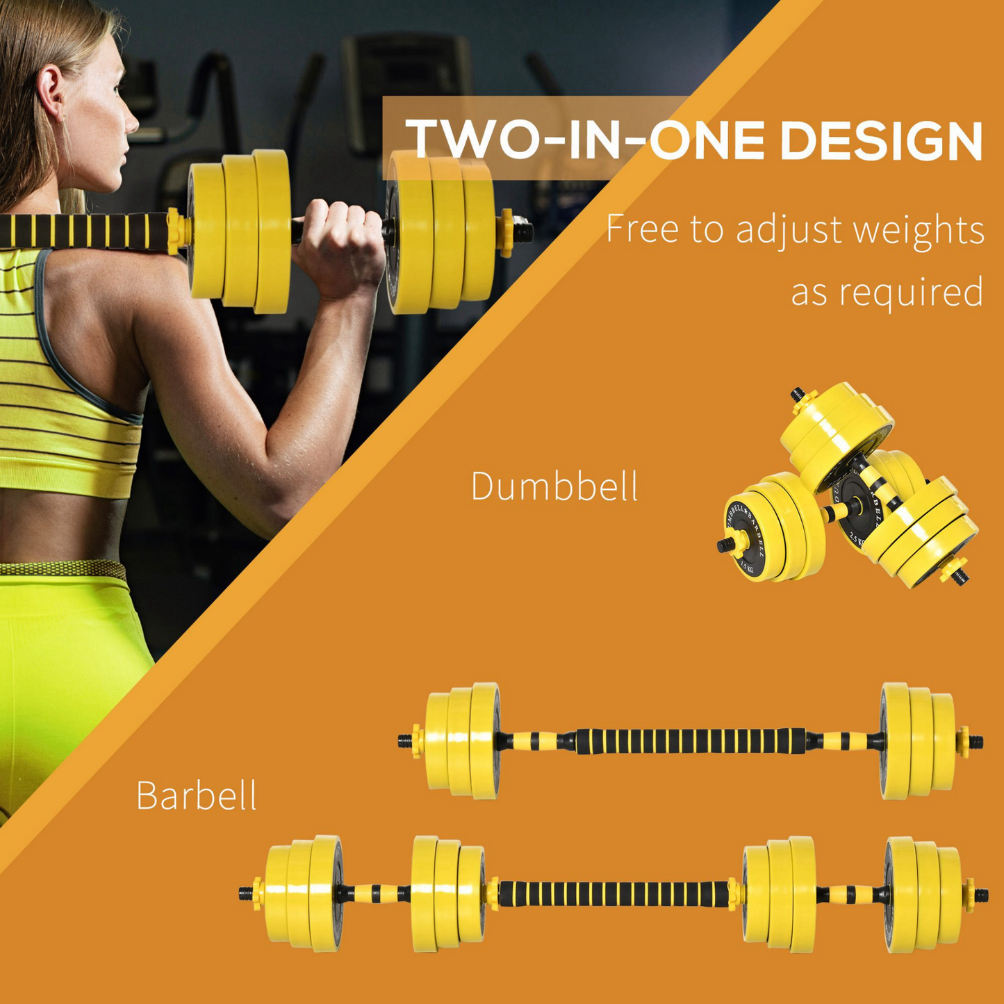 30KG Dumbbell & Barbell  Adjustable Set Plate with Bar